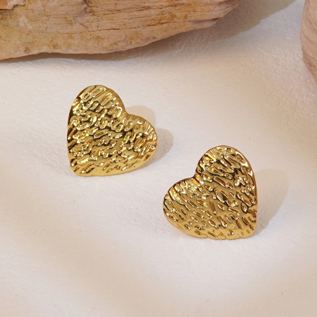 Anti Tarnish Golden Heart Rock Texture Earring