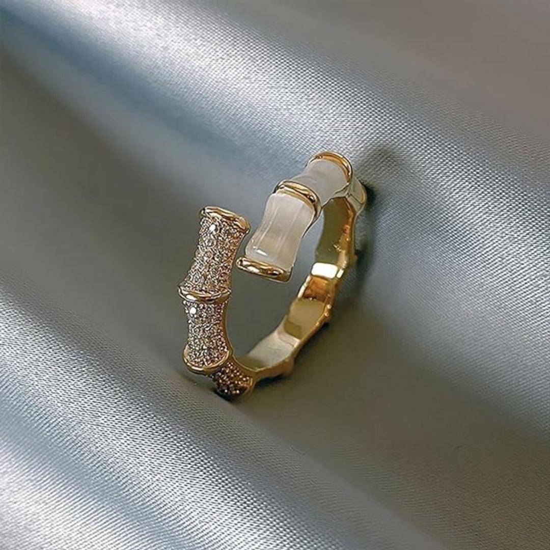 Gold and Crystal Bamboo Ring