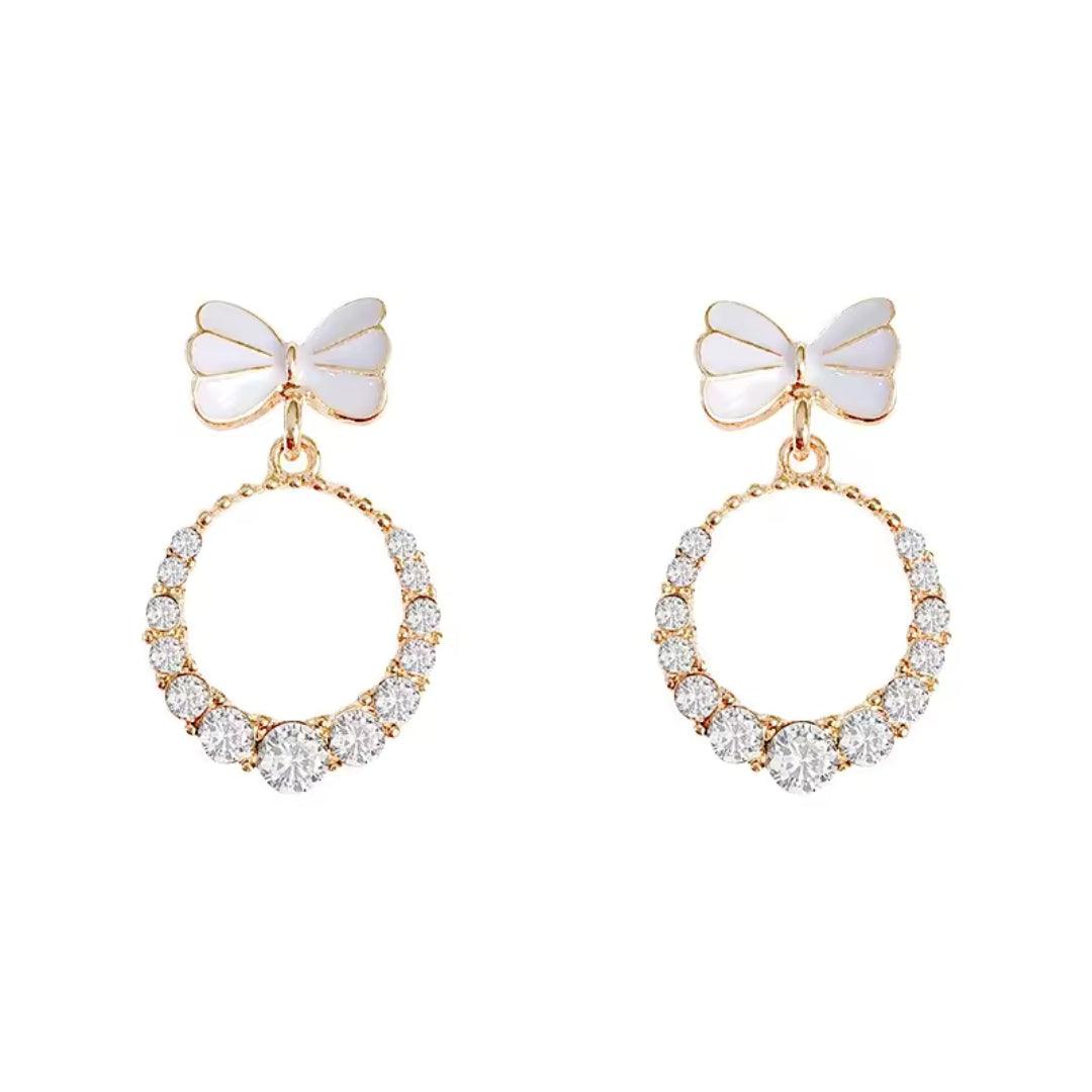 Bow and Crystal Oval Drop Earrings