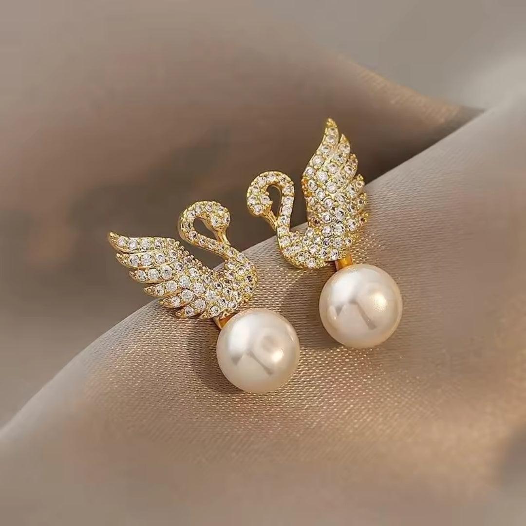 Swan Pearl Stud Earrings