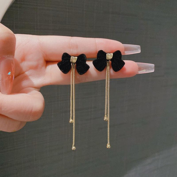 Long Black Bow Earring