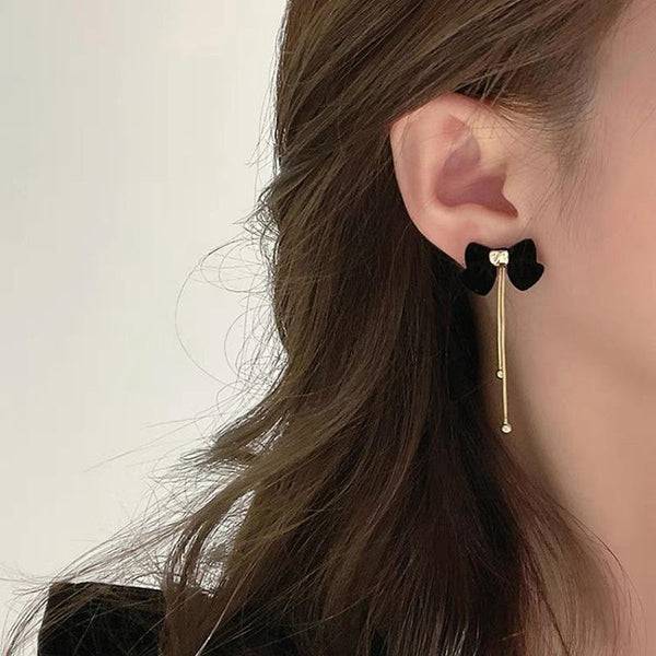 Long Black Bow Earring