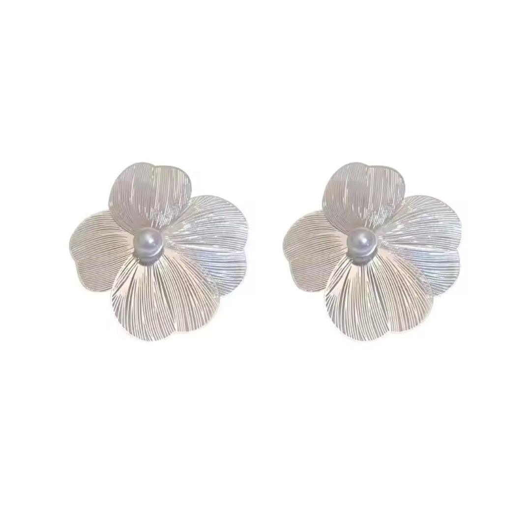 Floral Statement Earrings with Pearl Center