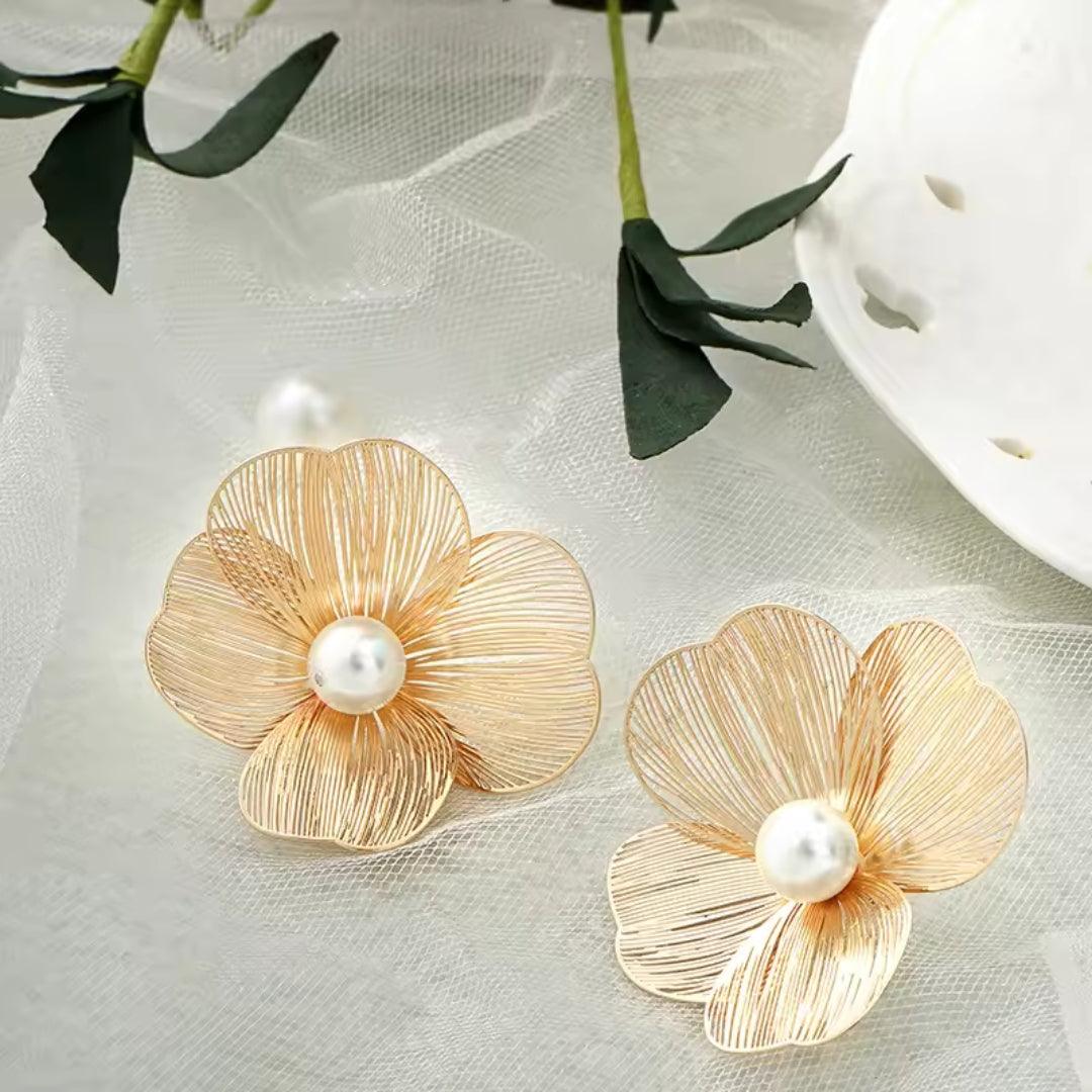 Floral Statement Earrings with Pearl Center