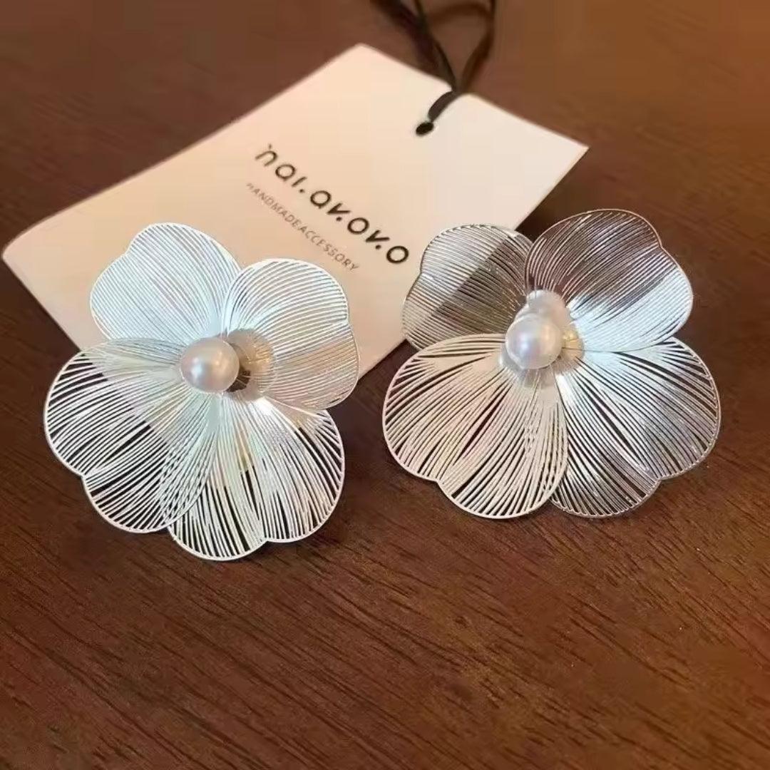 Floral Statement Earrings with Pearl Center