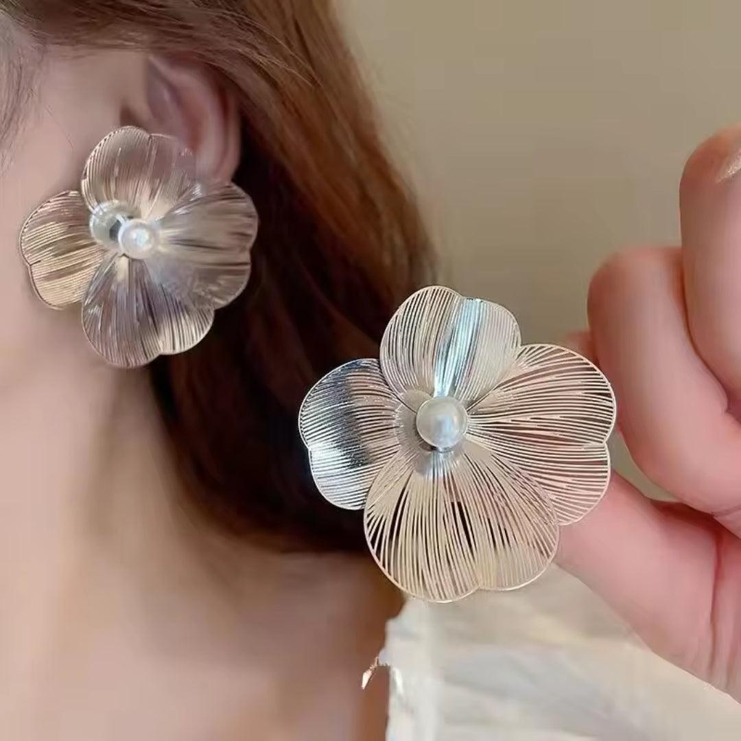 Floral Statement Earrings with Pearl Center