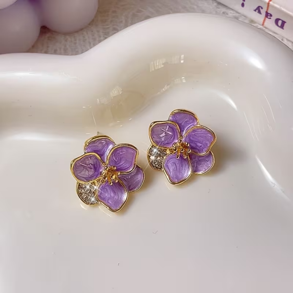 Purple Sweet Flower Design Stud Earrings