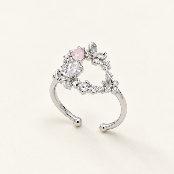 Crystal Heart Floral Ring
