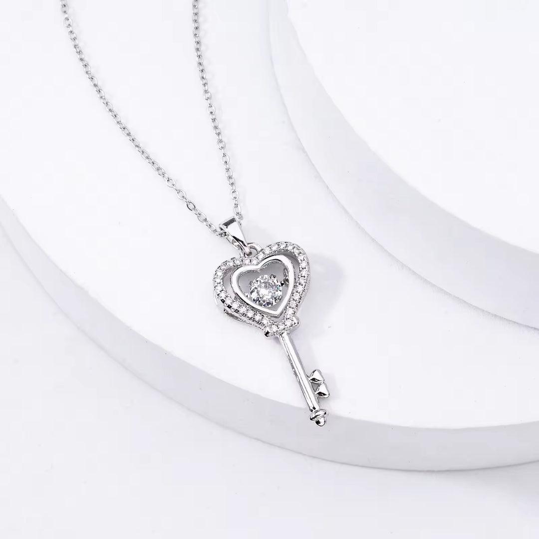 Heart Key Crystal Pendant Necklace