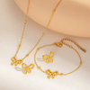 Gold Bow Necklace Bracelet Earrings Set