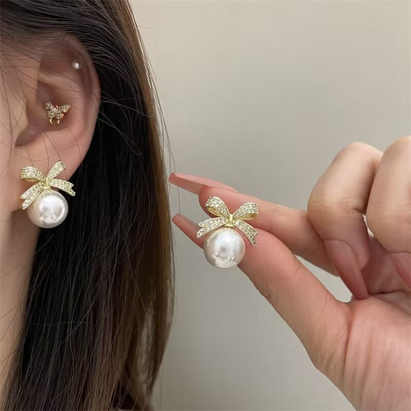 Pack Of 3 Golden Bow Pearl Earring