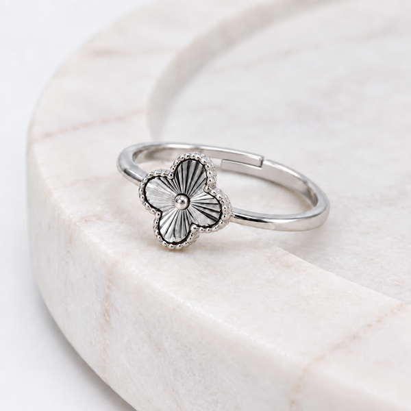 S925 Silver Clover Bloom Adjustable Ring