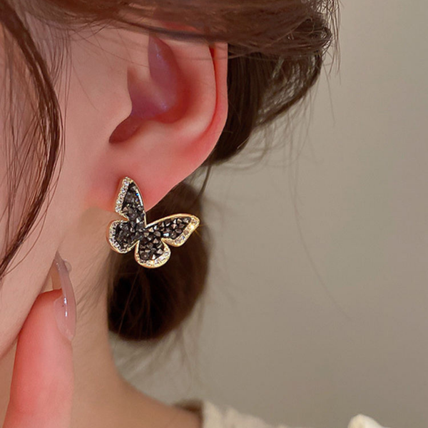 Black Butterfly Rhinestone Stud Earrings