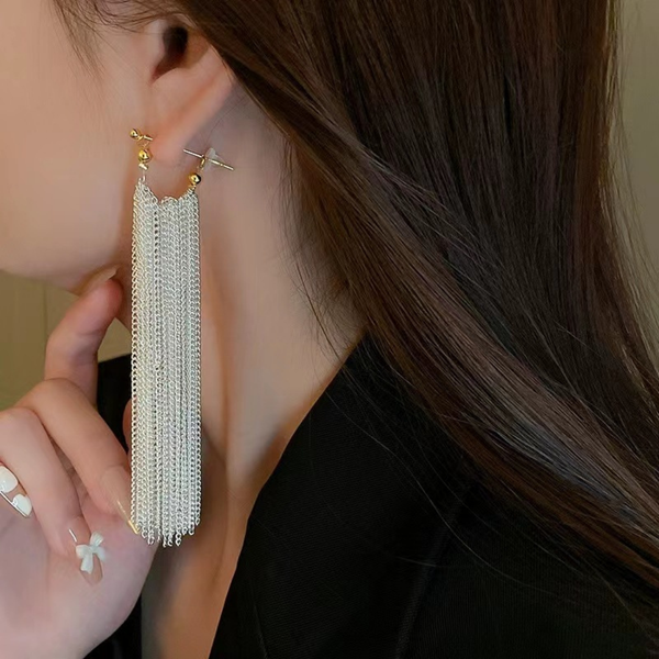 Long Tassel Multi Chain Earrings