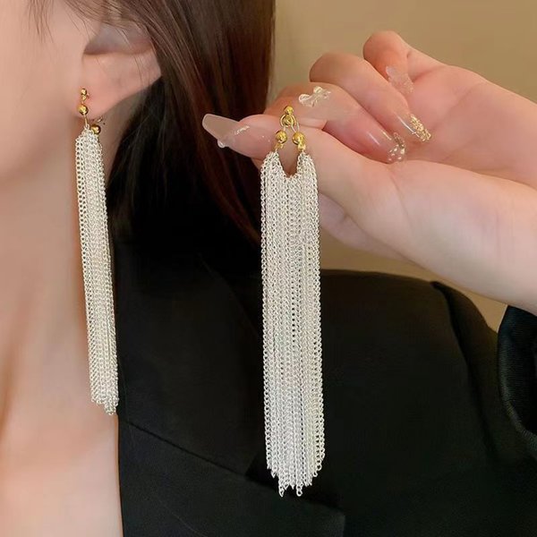 Long Tassel Multi Chain Earrings