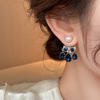 Blue Crystal And Double Pearl Earring