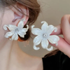 Tulip Crystal White Flower Stud Earrings