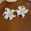 Tulip Crystal White Flower Stud Earrings