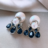 Blue Crystal And Double Pearl Earring