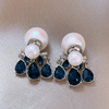 Blue Crystal And Double Pearl Earring