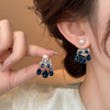 Blue Crystal And Double Pearl Earring
