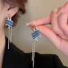 Blue Denim Tassel Chain Earrings