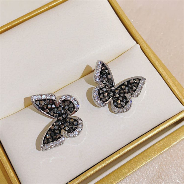 Black Butterfly Rhinestone Stud Earrings