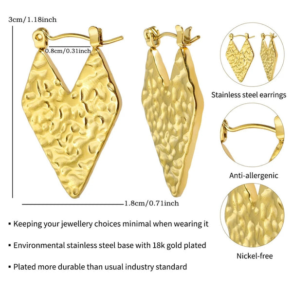 Anti tarnish v shape hoop earrings