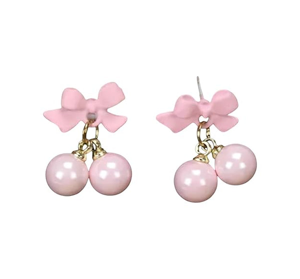 Pink Bow & Pearl Earring