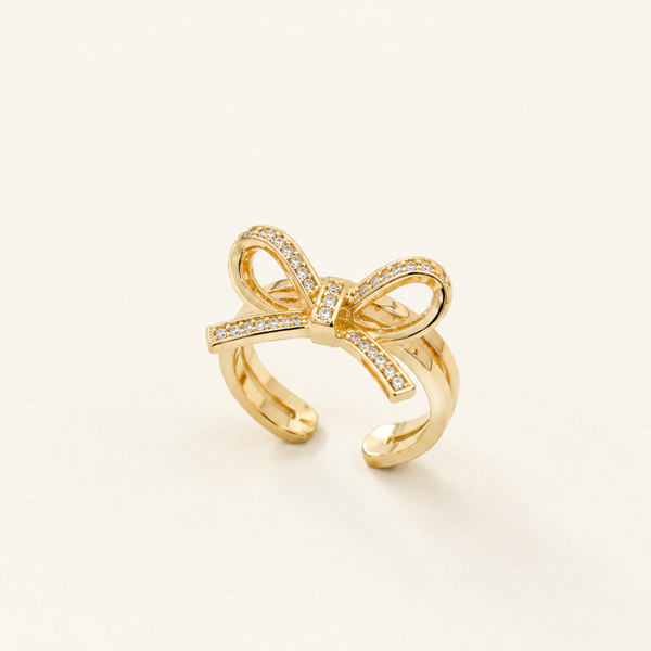 Golden Bow Crystal Ring