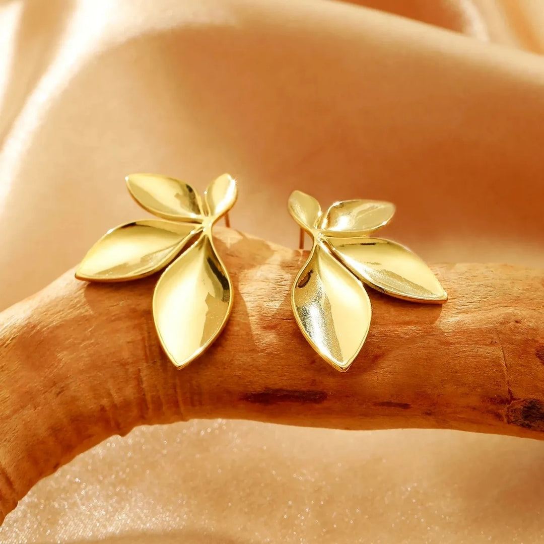 Anti Tarnish Gold Plated Four Leaf Stud Earring