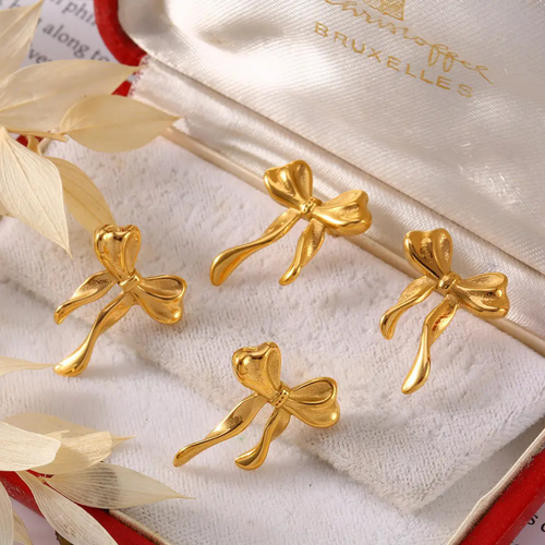 Anti tarnish gold ribbon earrings