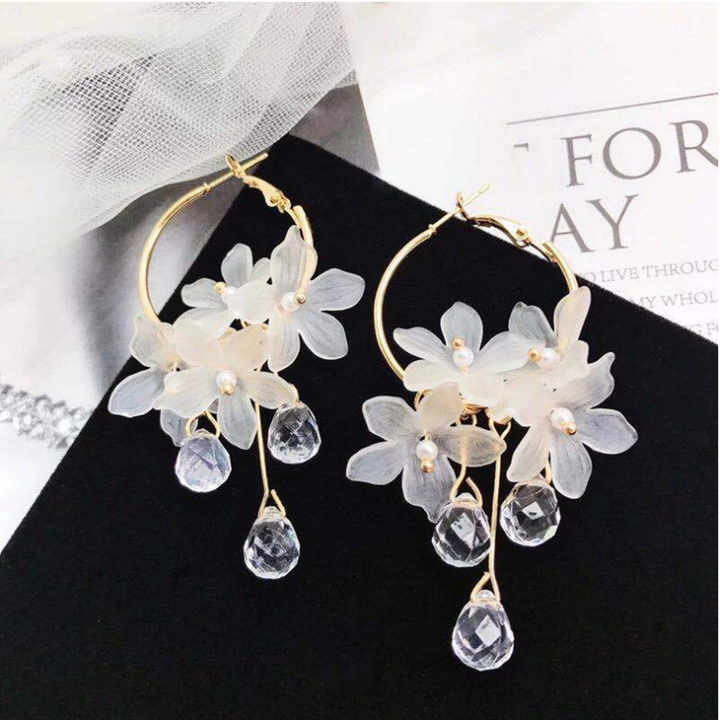 Flower Water Drop Crystal Earrings