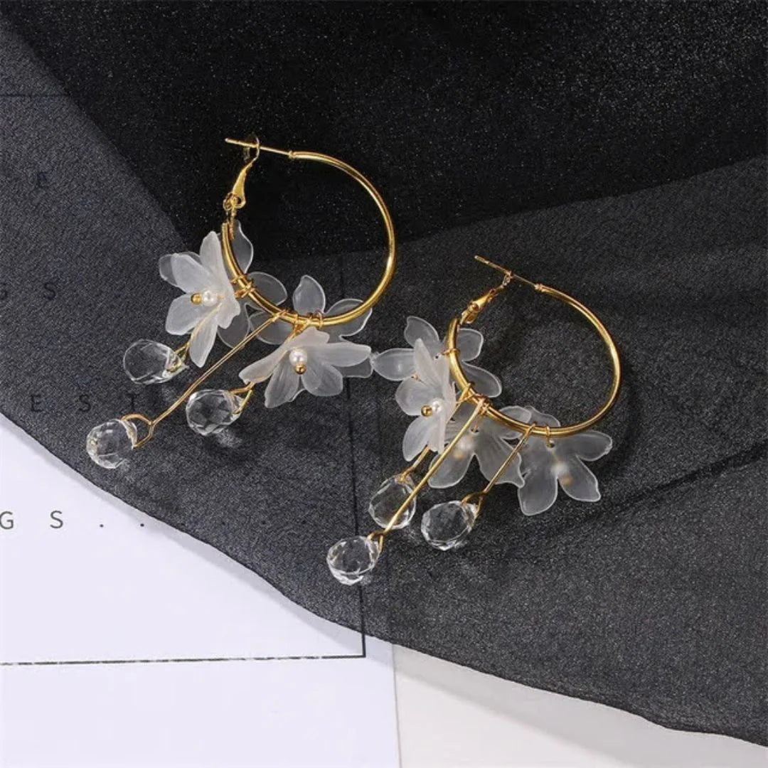 Flower Water Drop Crystal Earrings