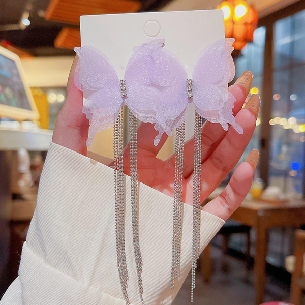 Purple Butterfly Long Earring