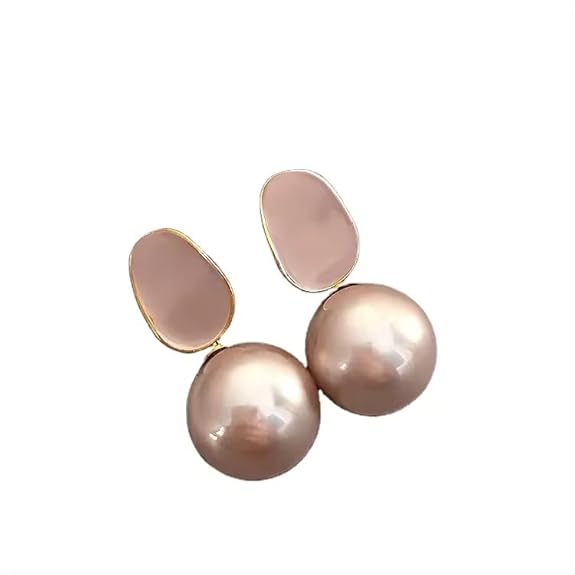 Gold Plated Peach Big Pearl Drop Earring