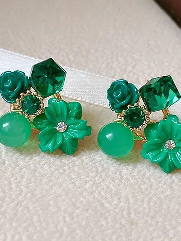 Green Flower Design Earring