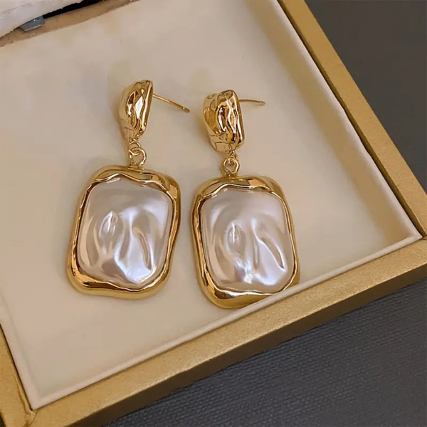 Gold-Plated Square Drop Earrings