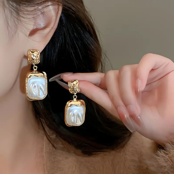 Gold-Plated Square Drop Earrings