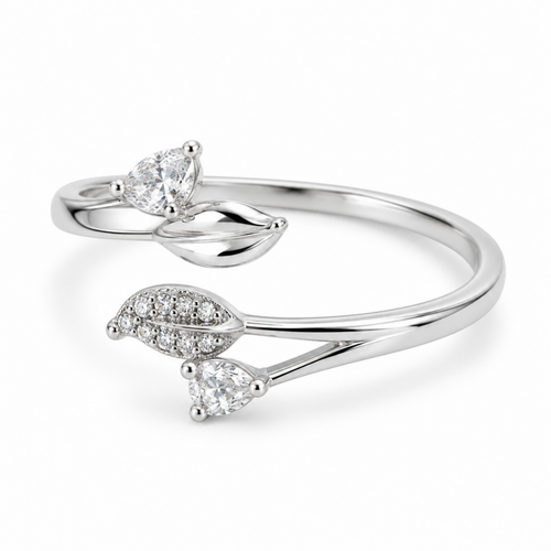 S925 Silver Crystal Leaf Wrap Adjustable Ring