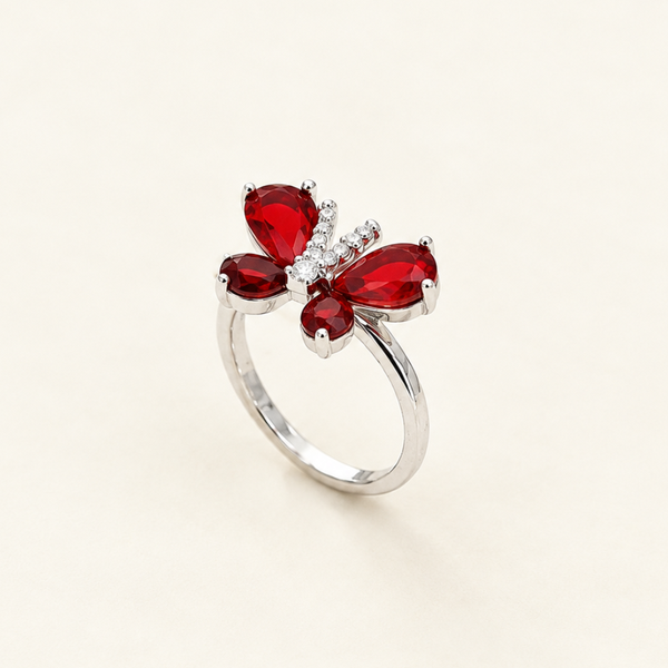 Red Butterfly Crystal Ring