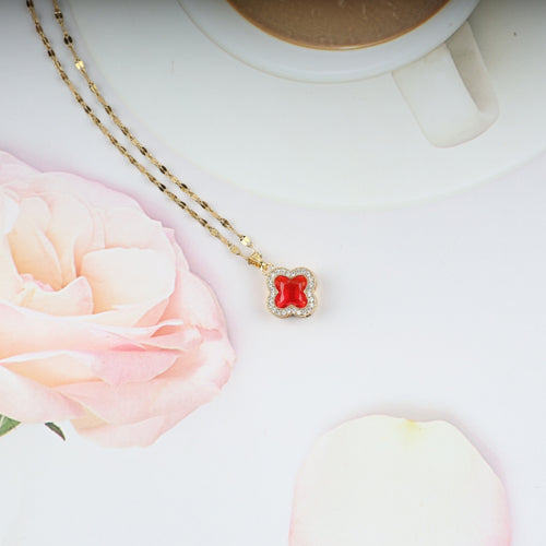 Gold Plated Red Clove Pendant Necklace
