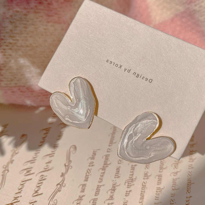 White Color Big Heart Stud Earrings