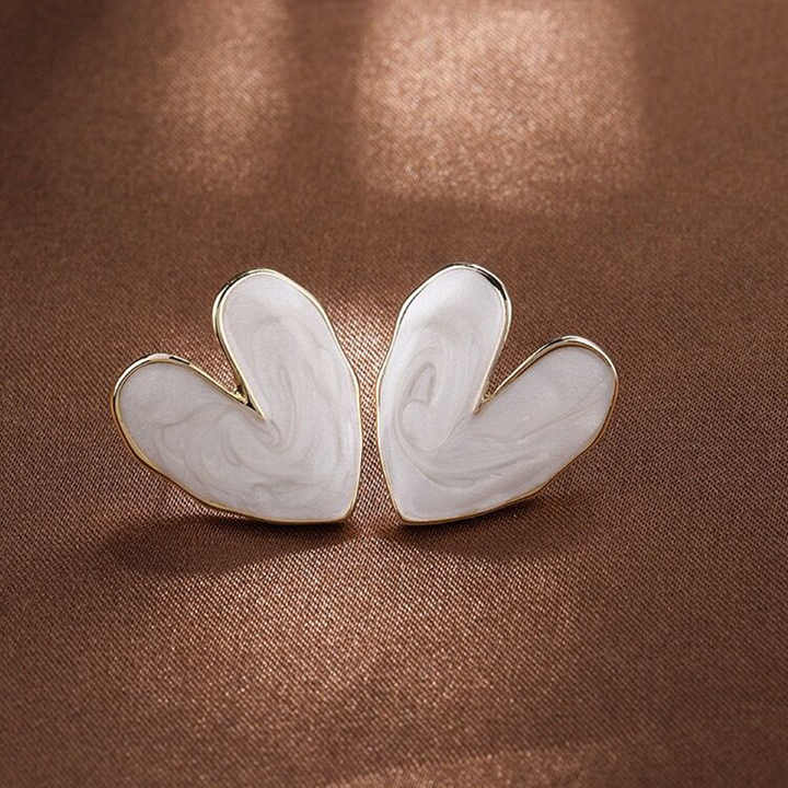 White Color Big Heart Stud Earrings