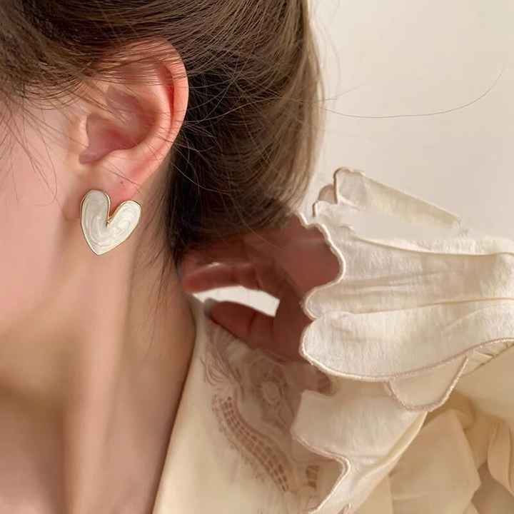 White Color Big Heart Stud Earrings