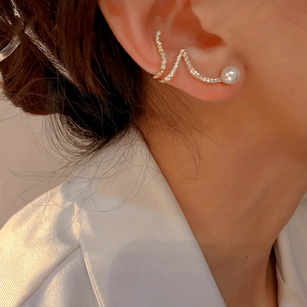 Pearl cuff stud earrings