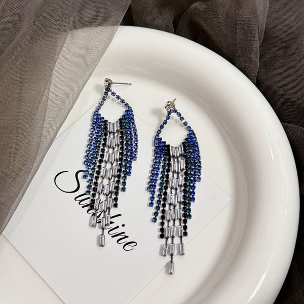long tassel blue women earring
