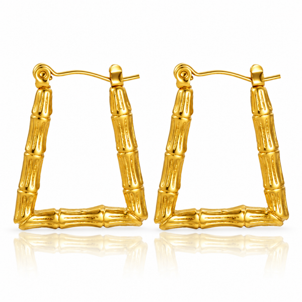 Gold-Tone Bamboo Textured Trapezoid Hoop Earrings | BeautyNX