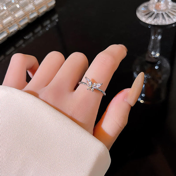Silver butterfly stone ring