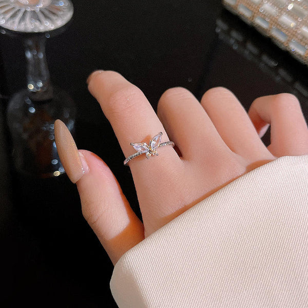 Silver butterfly stone ring